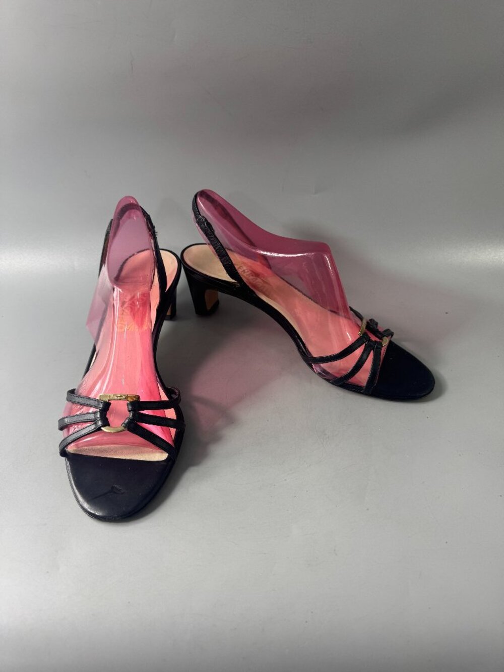 Salvatore Ferragamo Navy Blue and Pink Slingback Heels